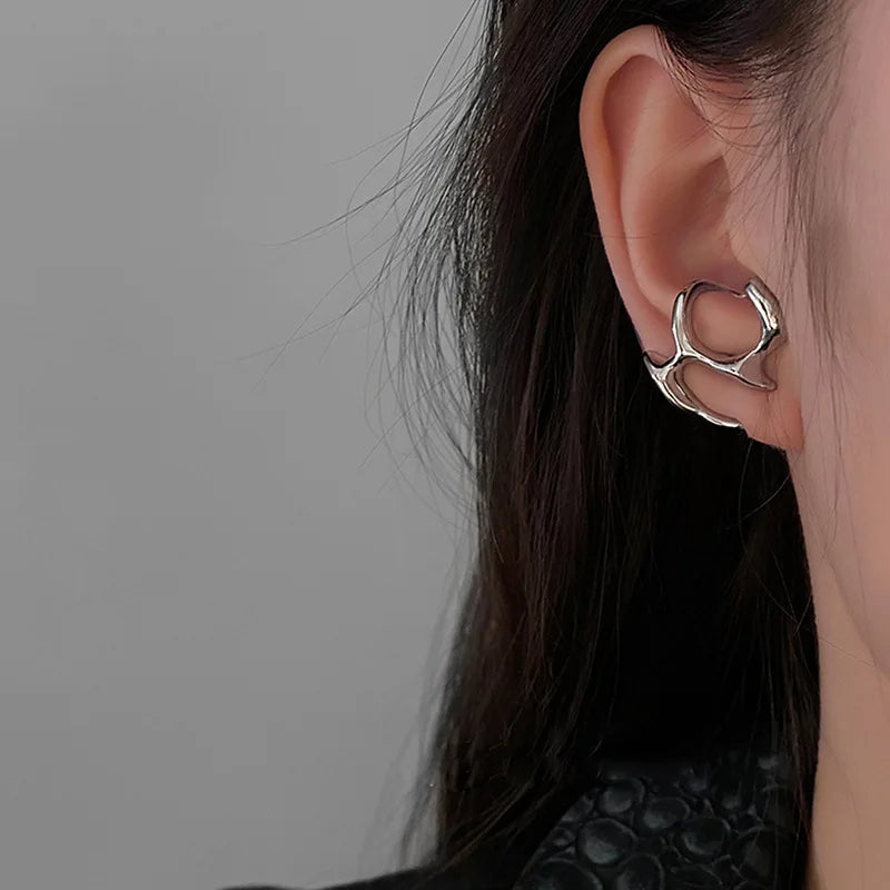 Y2K Silver Liquid Earrings – Punk Geometric Hip-Hop Jewelry for Women