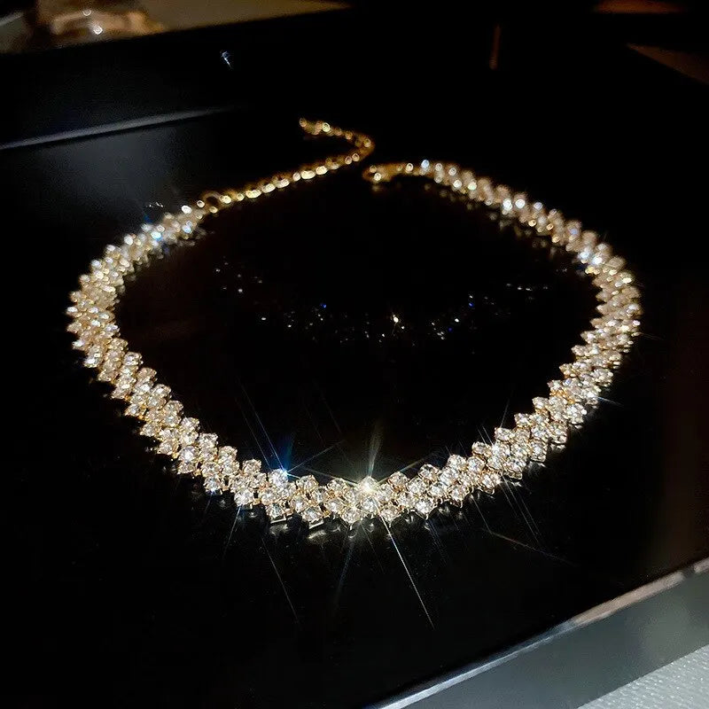 Shiny Rhinestone Choker Necklace for Women