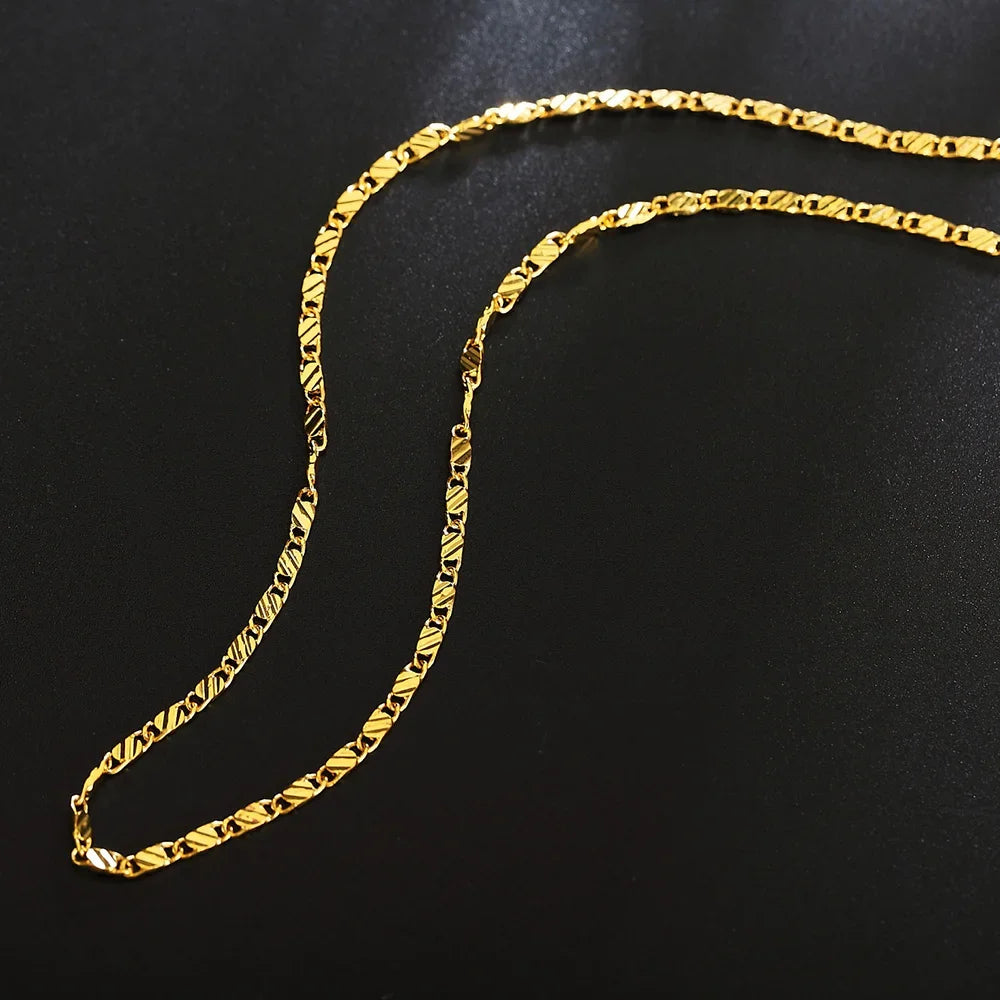 18K Gold & 925 Silver Side Chain Necklace – Unisex 2MM Chain in Multiple Lengths (16–30 Inch)
