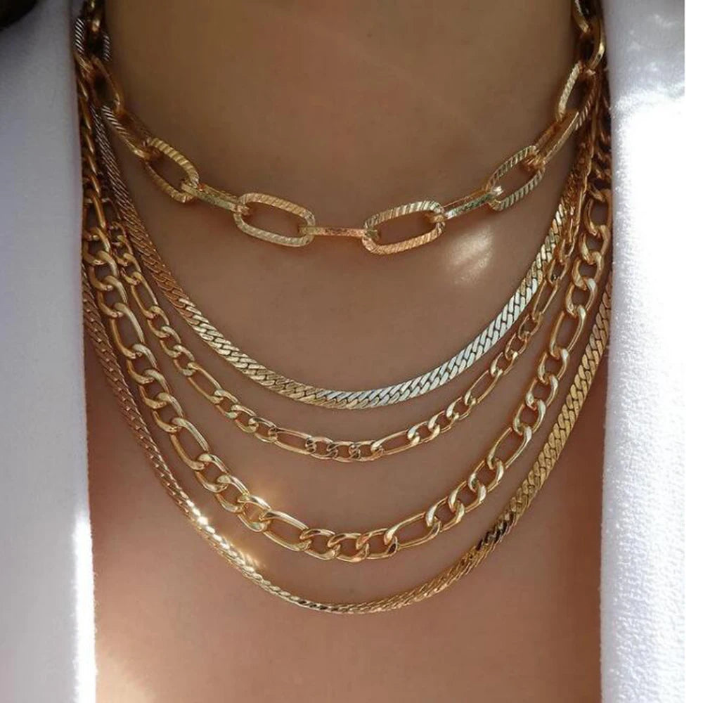 Vintage Gold Multi-Layer Crystal Necklace Set – Boho Trendy Jewelry for Women