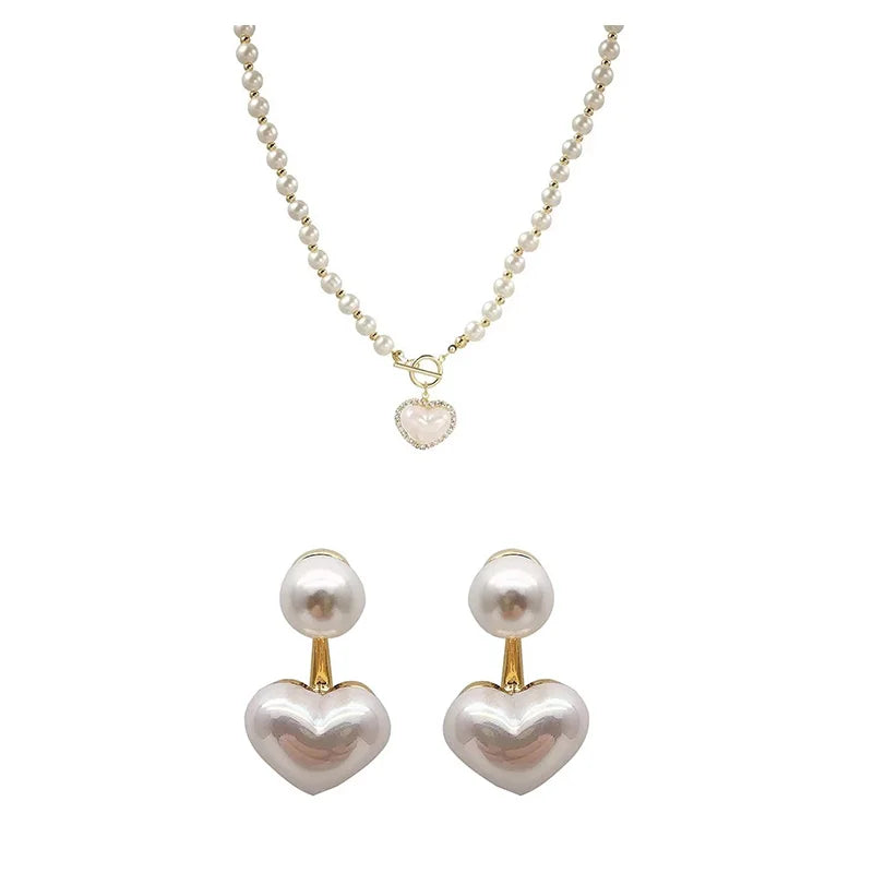 Elegant Pearl Heart Necklace – Luxury Imitation Pearl Jewelry for Women