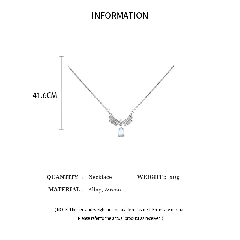 Light Luxury Angel Wings Pendant Necklace – Moonstone Collarbone Jewelry for Women