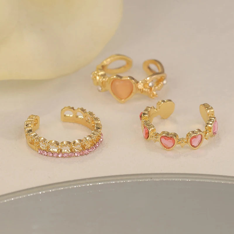 3pcs Heart Rhinestone Ring Set for Women