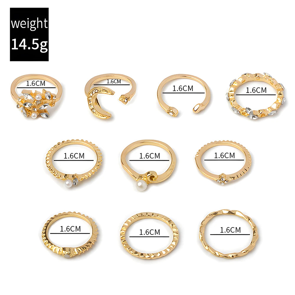 10pcs Boho Gold Ring Set for Women