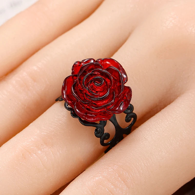 Punk Gothic Red Rose Adjustable Ring for Women