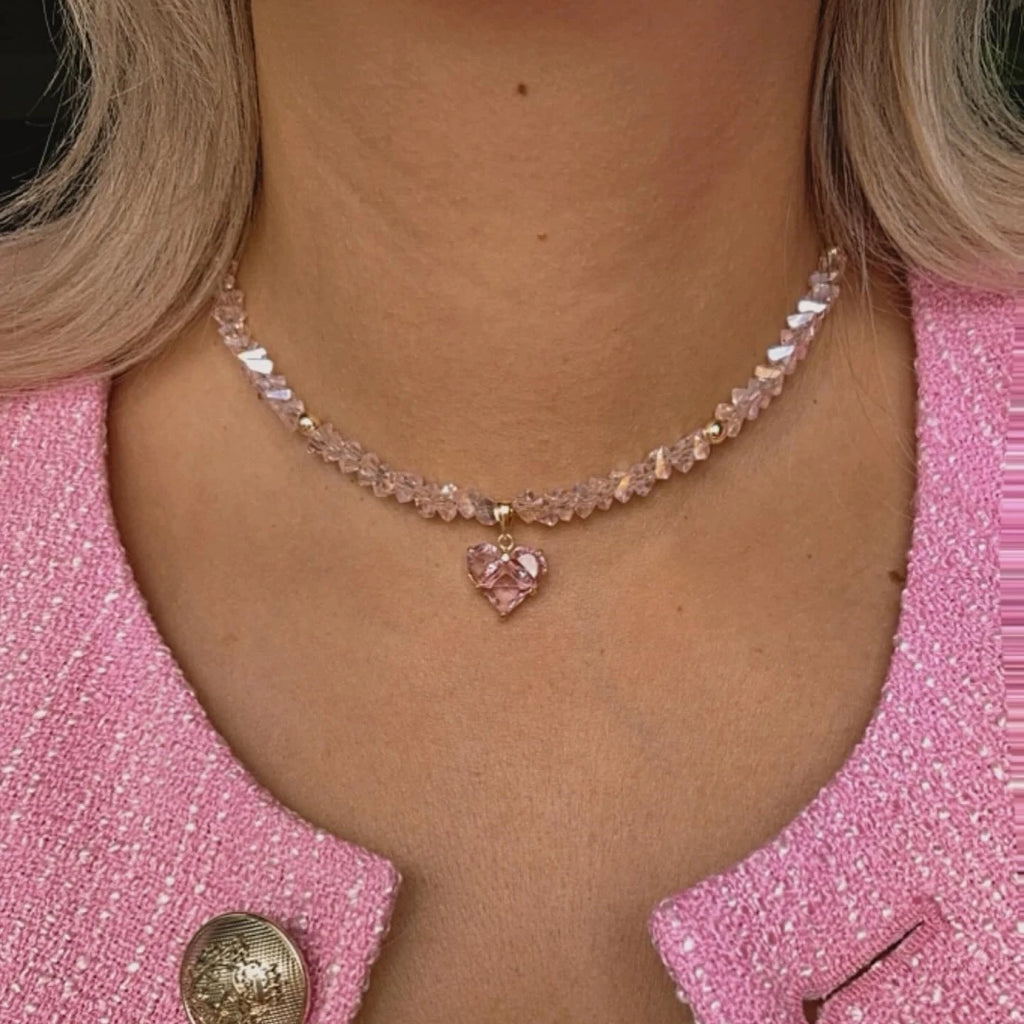 Vintage Zircon Heart Crystal Pendant Necklace – Boho Baroque Transparent Chain Jewelry for Women