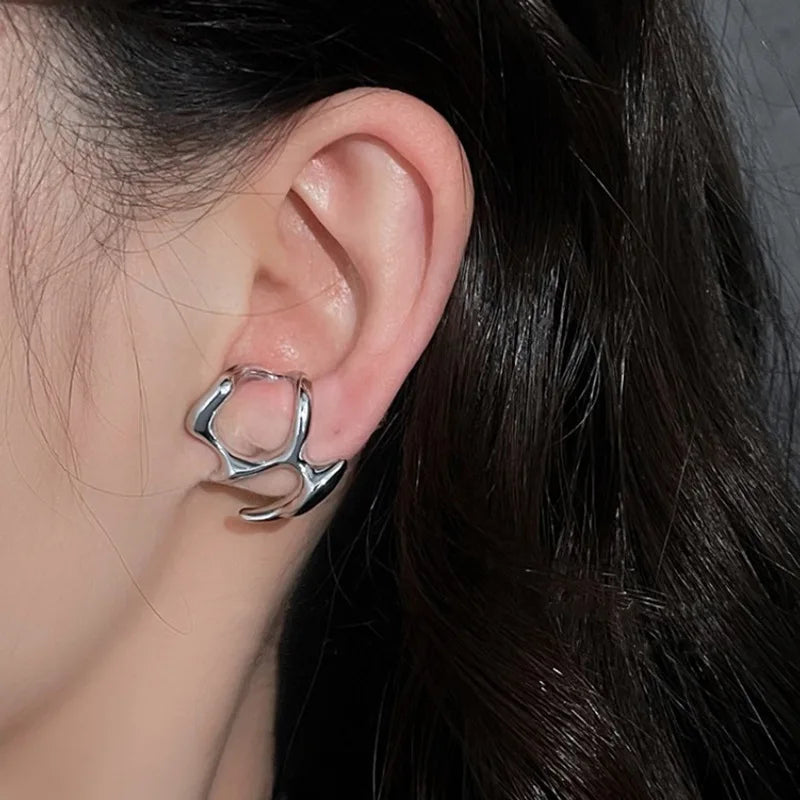 Y2K Silver Liquid Earrings – Punk Geometric Hip-Hop Jewelry for Women