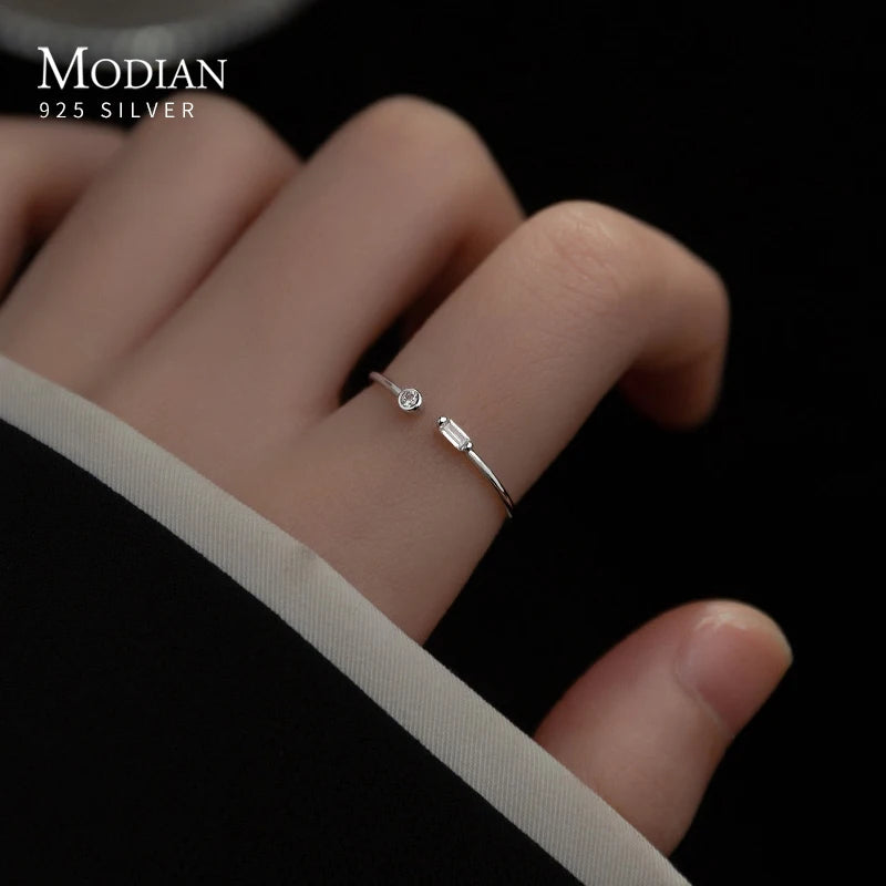 Modian 925 Silver CZ Adjustable Gold Ring
