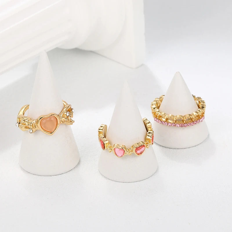 3pcs Heart Rhinestone Ring Set for Women