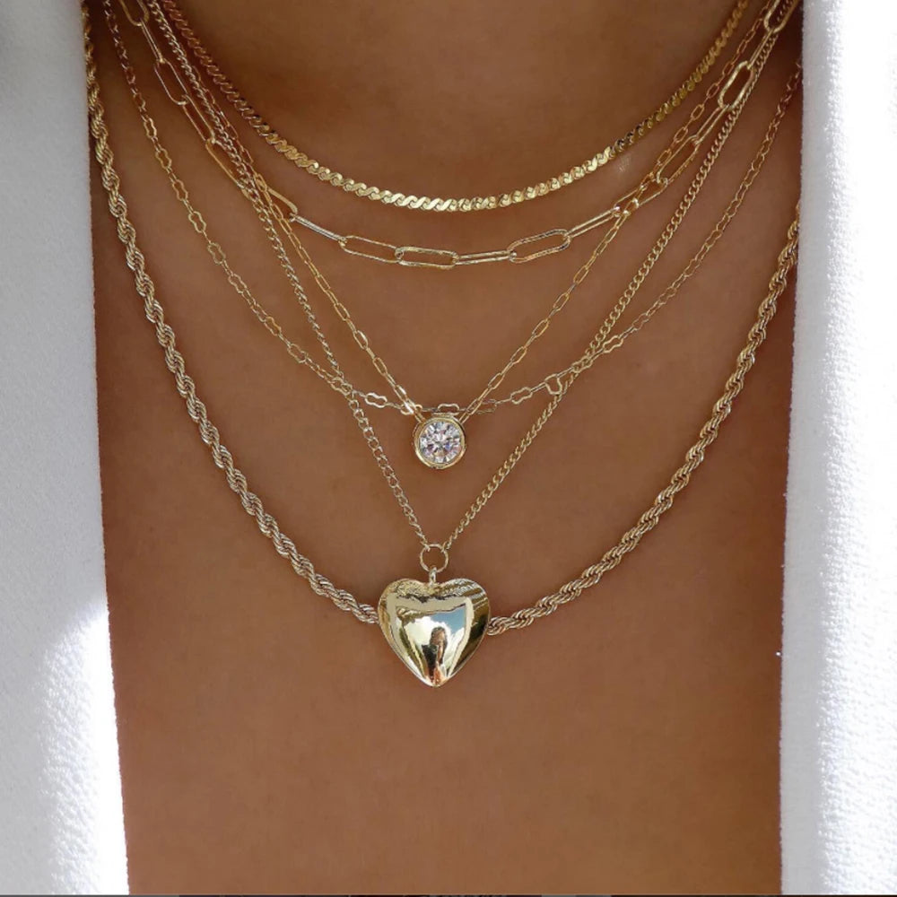 Vintage Gold Multi-Layer Crystal Necklace Set – Boho Trendy Jewelry for Women