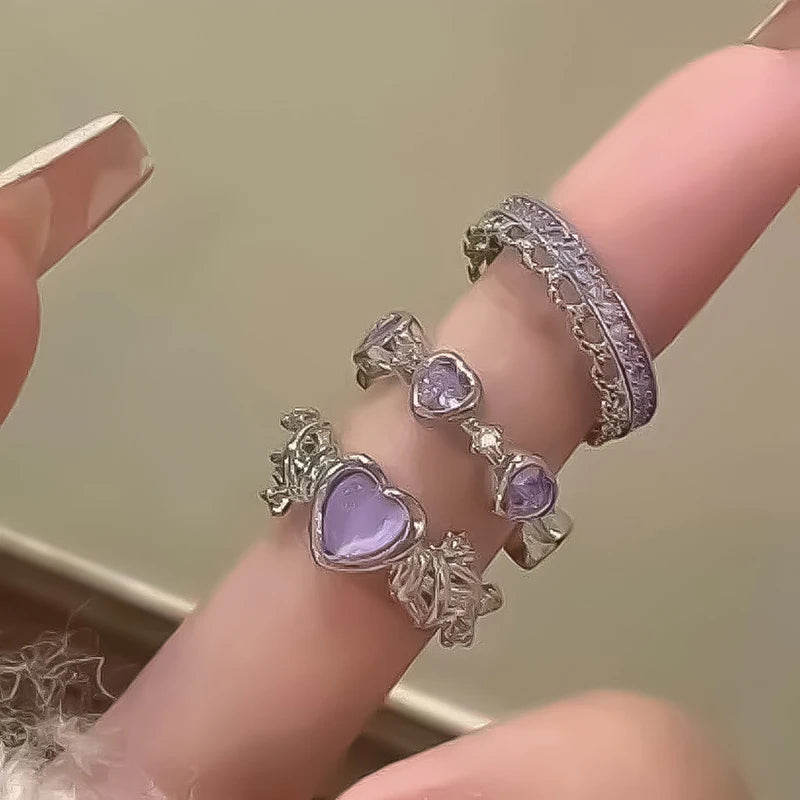 3pcs Heart Rhinestone Ring Set for Women