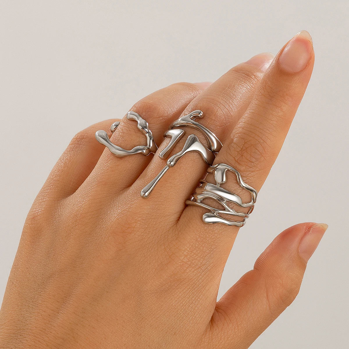 Vintage Lava Open Ring Set – 4PCS Adjustable Gold Couples Jewelry