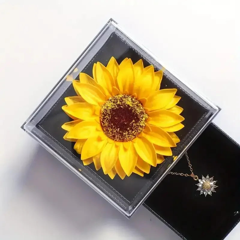 Dainty Stainless Steel Daisy Sunflower Necklace – Zircon Pendant with Gift Box for Women & Girls