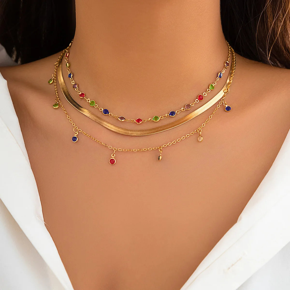 Vintage Gold Multi-Layer Crystal Necklace Set – Boho Trendy Jewelry for Women