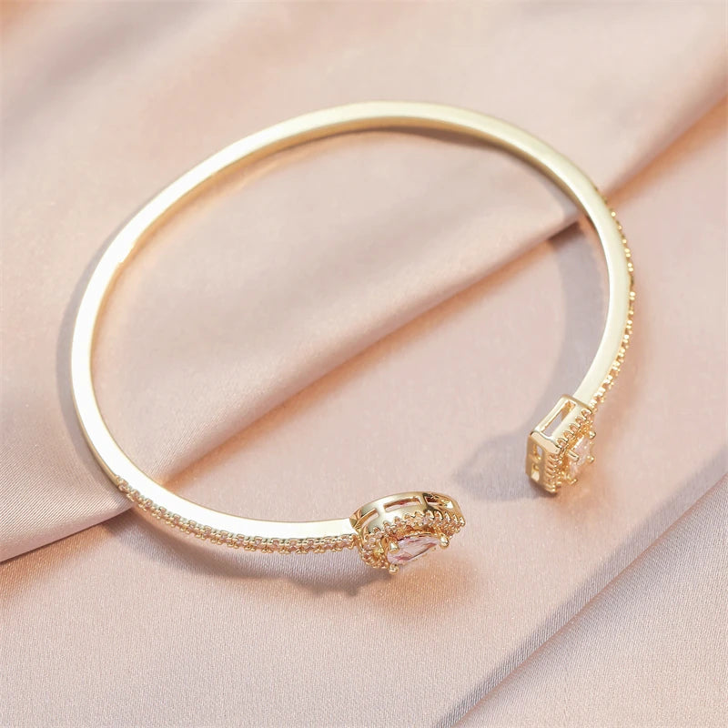Luxury Geometric Gold Cuff Bangle – CZ Bracelet for Women
