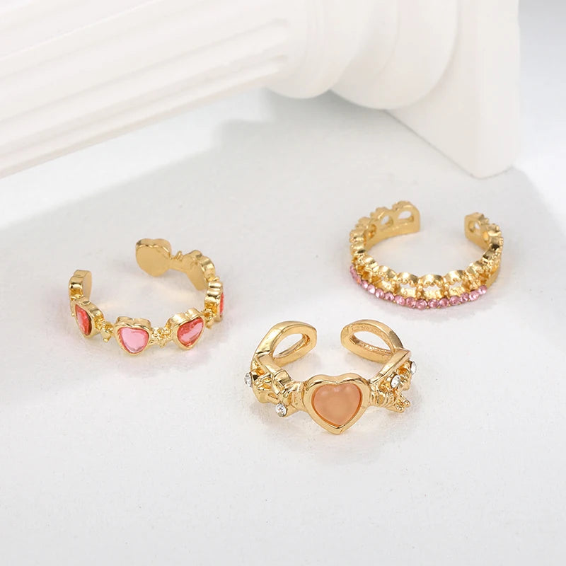 3pcs Heart Rhinestone Ring Set for Women