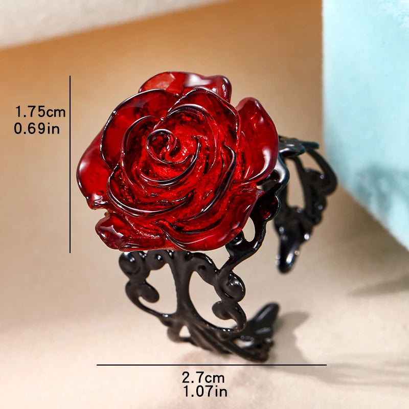 Punk Gothic Red Rose Adjustable Ring for Women