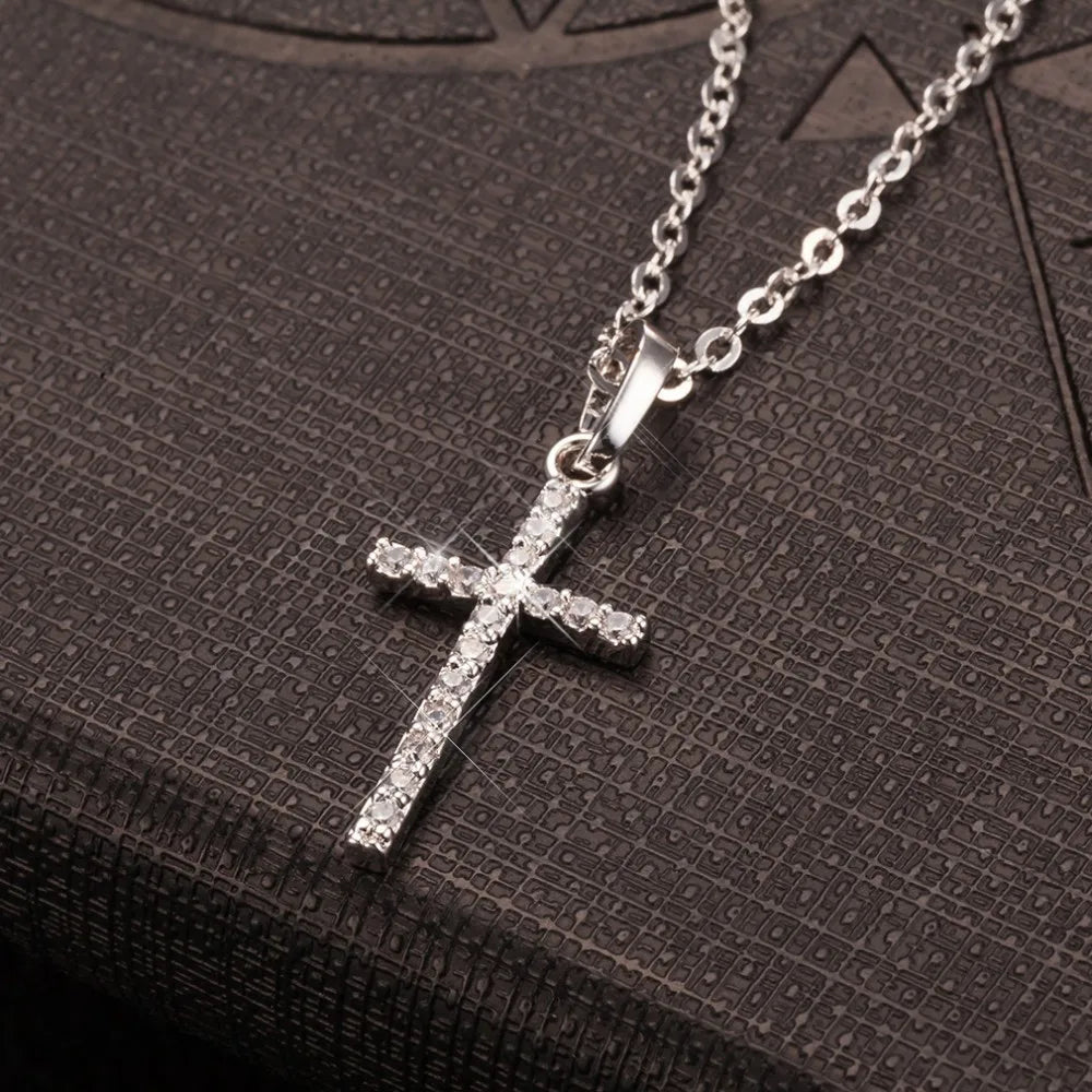 Rhinestone Cross Pendant Necklace – Adjustable Summer Jewelry for Women