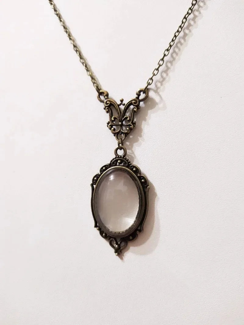 Gothic Vintage Magnifying Glass Pendant Necklace – Steampunk Victorian Jewelry for Women