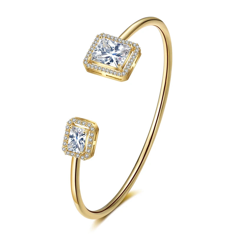 Luxury Geometric Gold Cuff Bangle – CZ Bracelet for Women