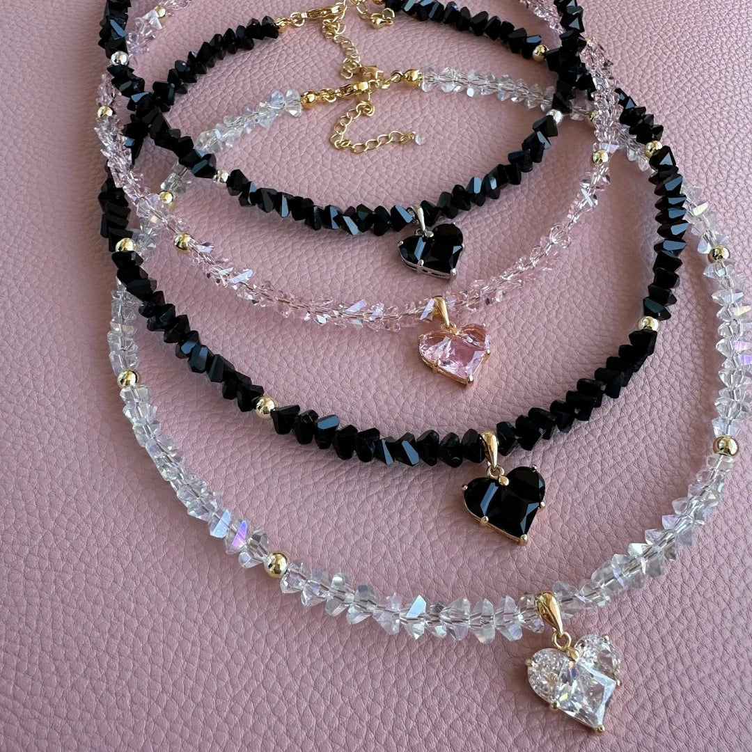 Vintage Zircon Heart Crystal Pendant Necklace – Boho Baroque Transparent Chain Jewelry for Women