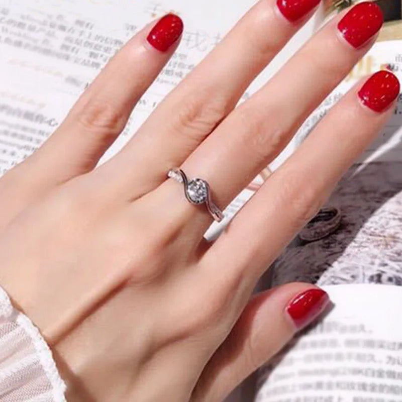 Elegant 925 Silver Solitaire Zircon Promise Ring