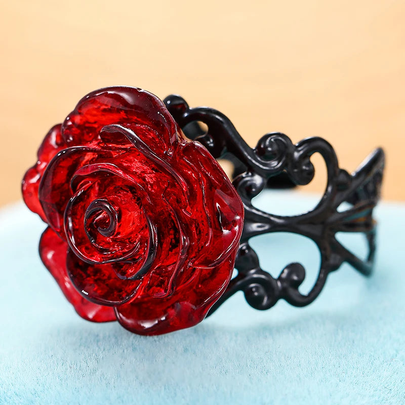 Punk Gothic Red Rose Adjustable Ring for Women