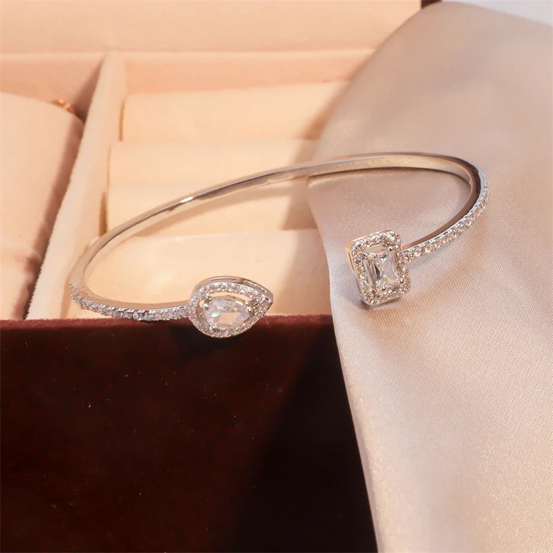 Luxury Geometric Gold Cuff Bangle – CZ Bracelet for Women