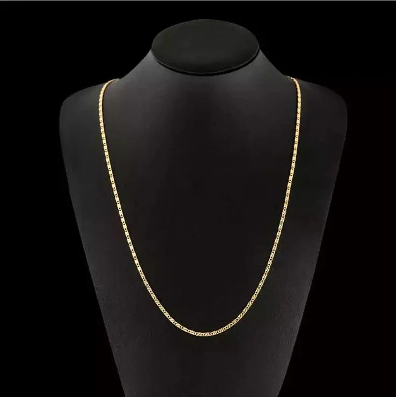 18K Gold & 925 Silver Side Chain Necklace – Unisex 2MM Chain in Multiple Lengths (16–30 Inch)