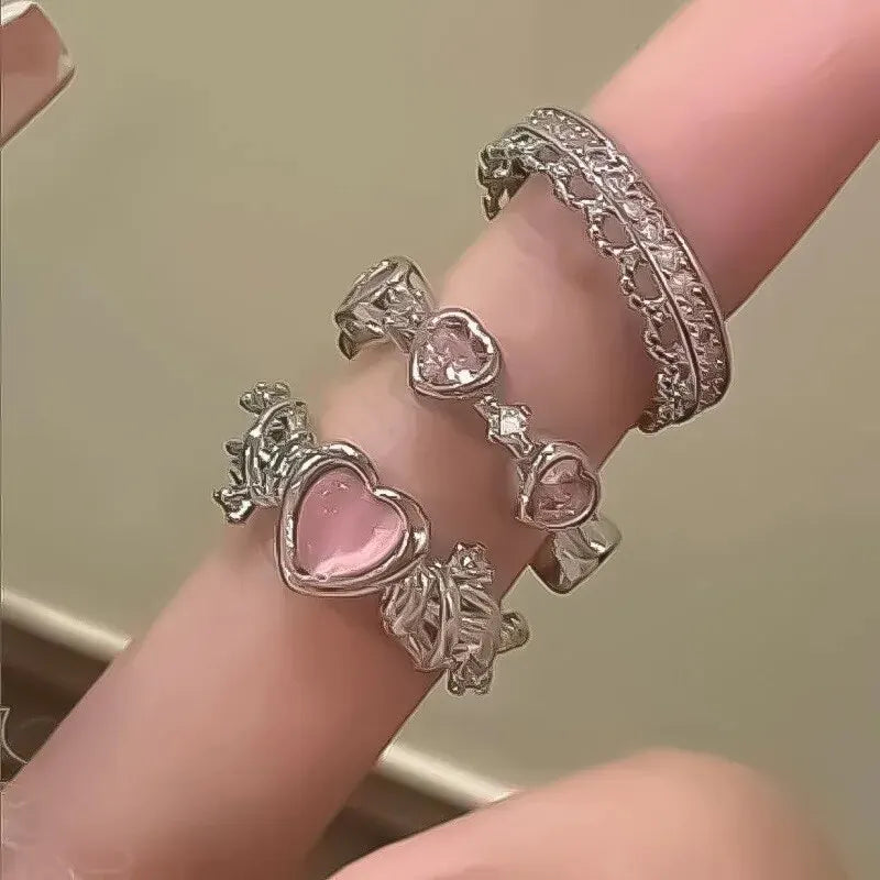 3pcs Heart Rhinestone Ring Set for Women