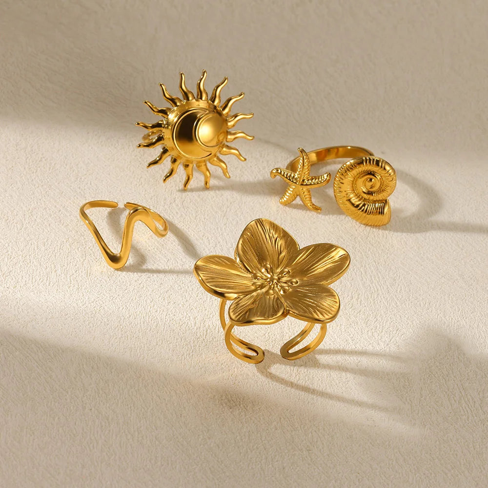 Elegant Gold Bloom Flower Open Ring