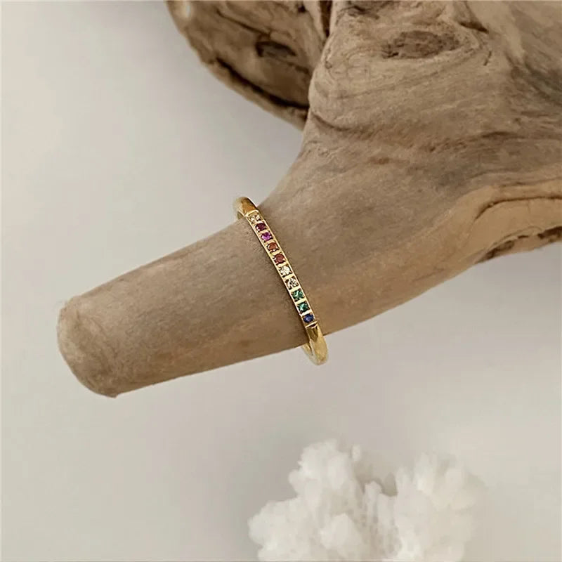 2pcs Rainbow CZ Gold Rings for Women