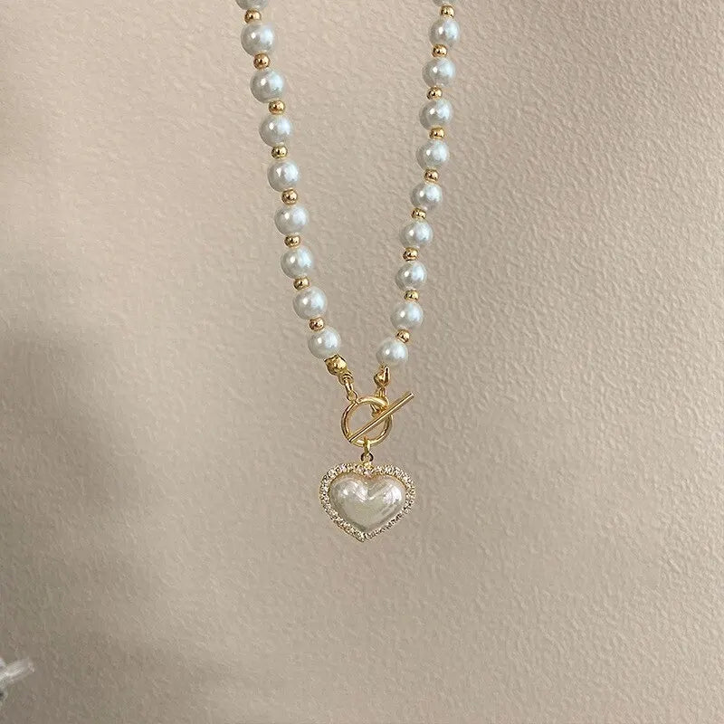 Elegant Pearl Heart Necklace – Luxury Imitation Pearl Jewelry for Women