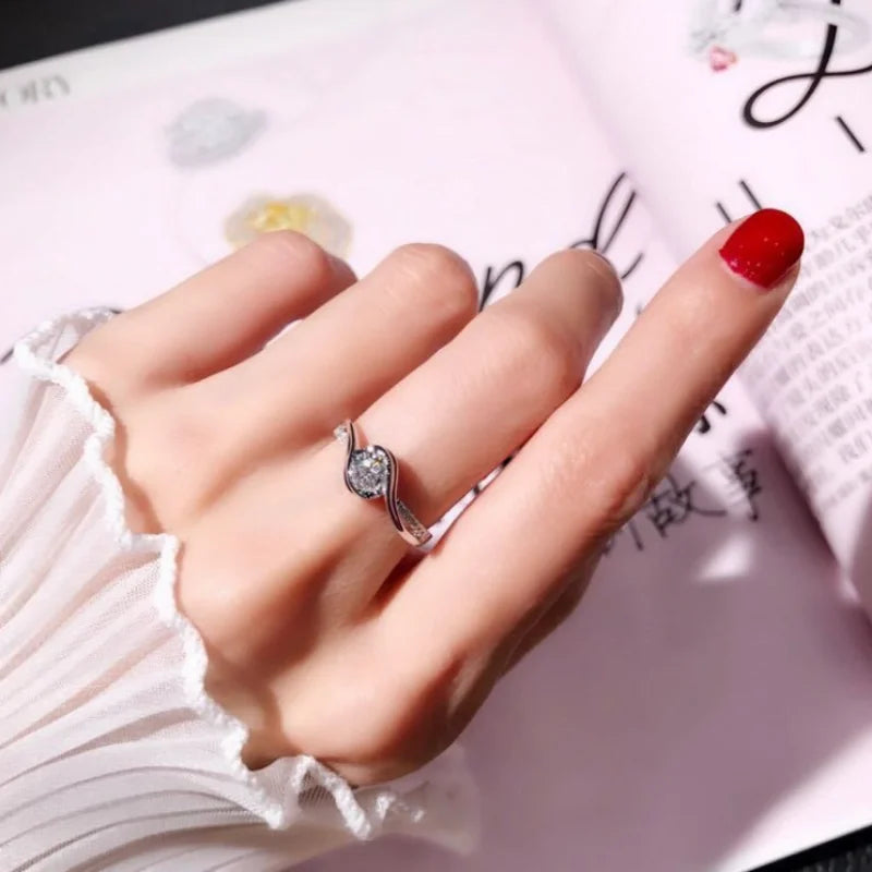 Elegant 925 Silver Solitaire Zircon Promise Ring