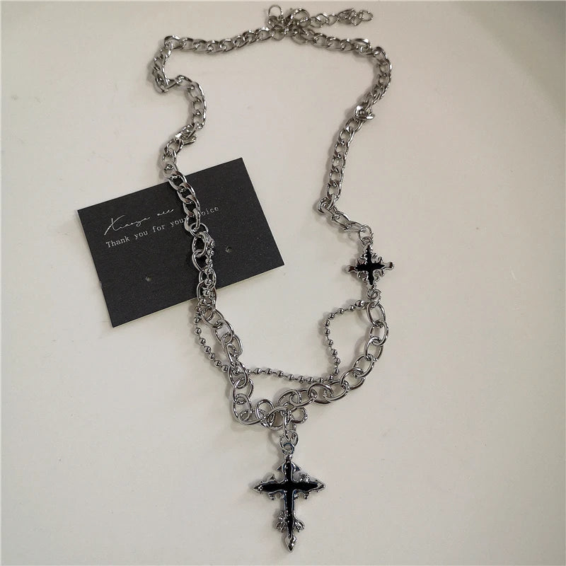 Punk Rock Black Heart Cross Necklace – Y2K Goth Hip Hop Pendant Jewelry