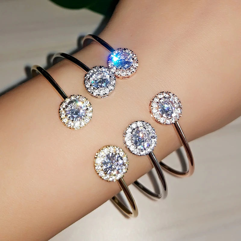 Luxury Geometric Gold Cuff Bangle – CZ Bracelet for Women