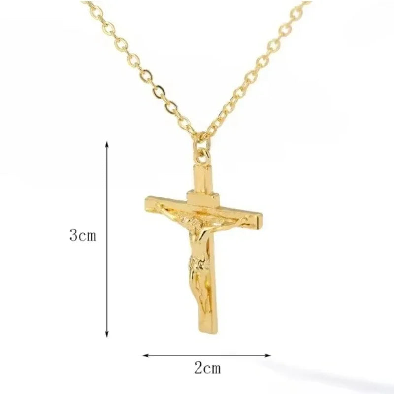 18K Gold Plated Cross Necklace – Unisex Religious Pendant Jewelry Gift