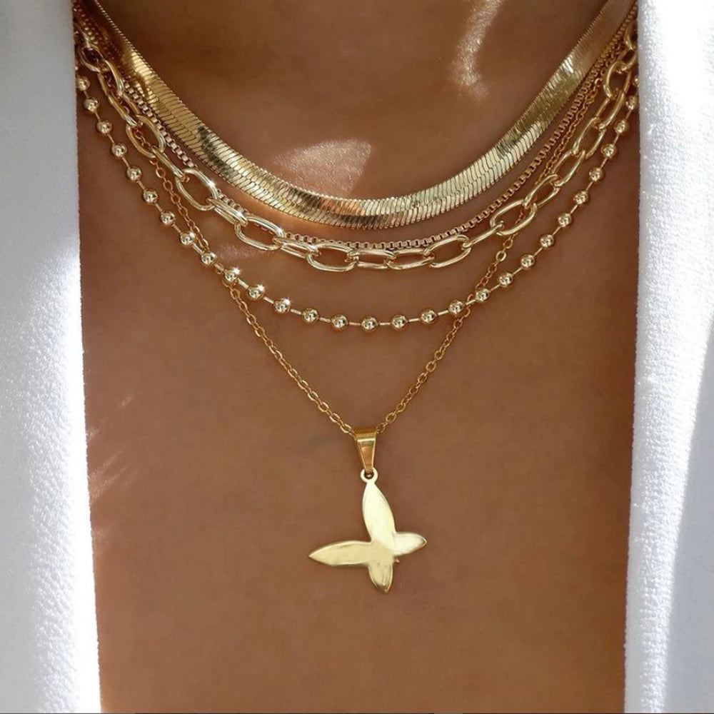 Vintage Gold Multi-Layer Crystal Necklace Set – Boho Trendy Jewelry for Women