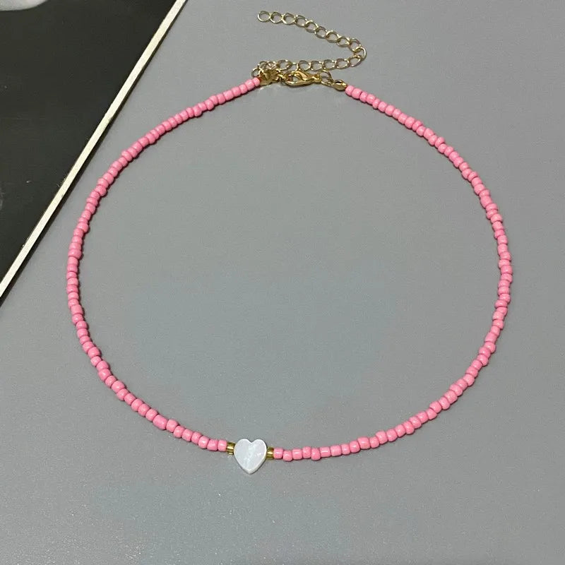 Shell Heart Choker Necklace – Colorful Beads Jewelry for Girls