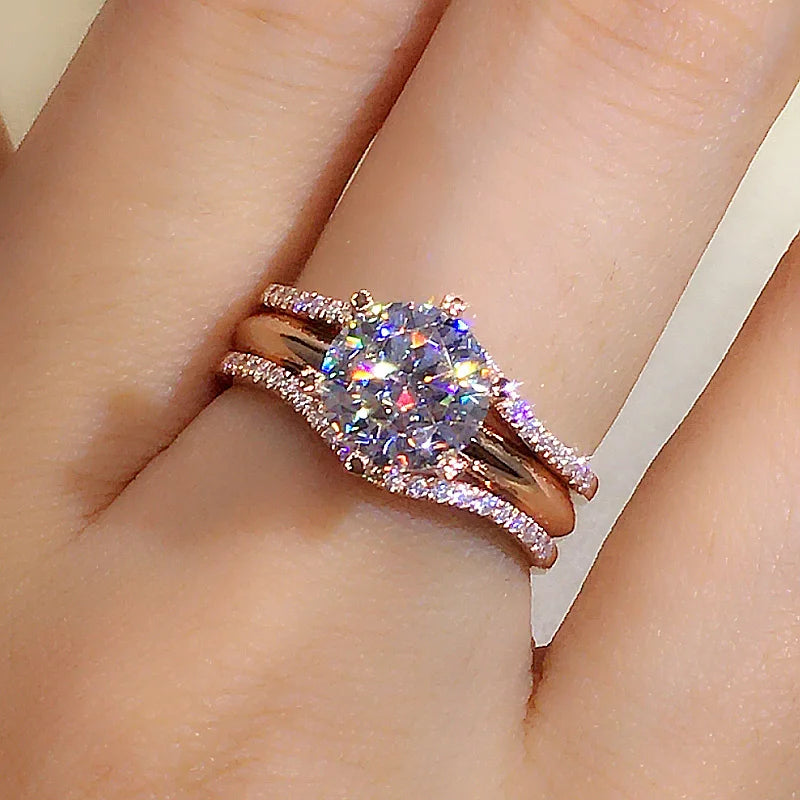 Rose Gold CZ Engagement Ring for Women