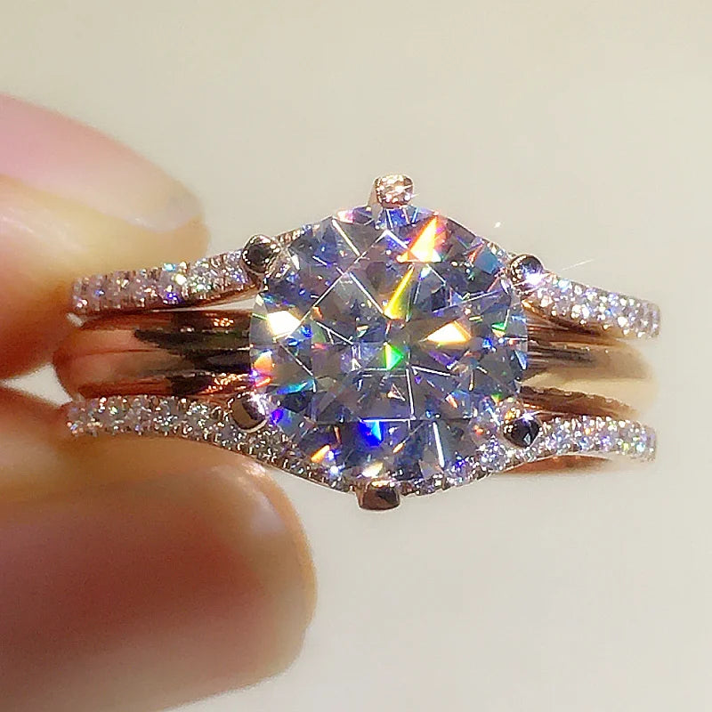 Rose Gold CZ Engagement Ring for Women