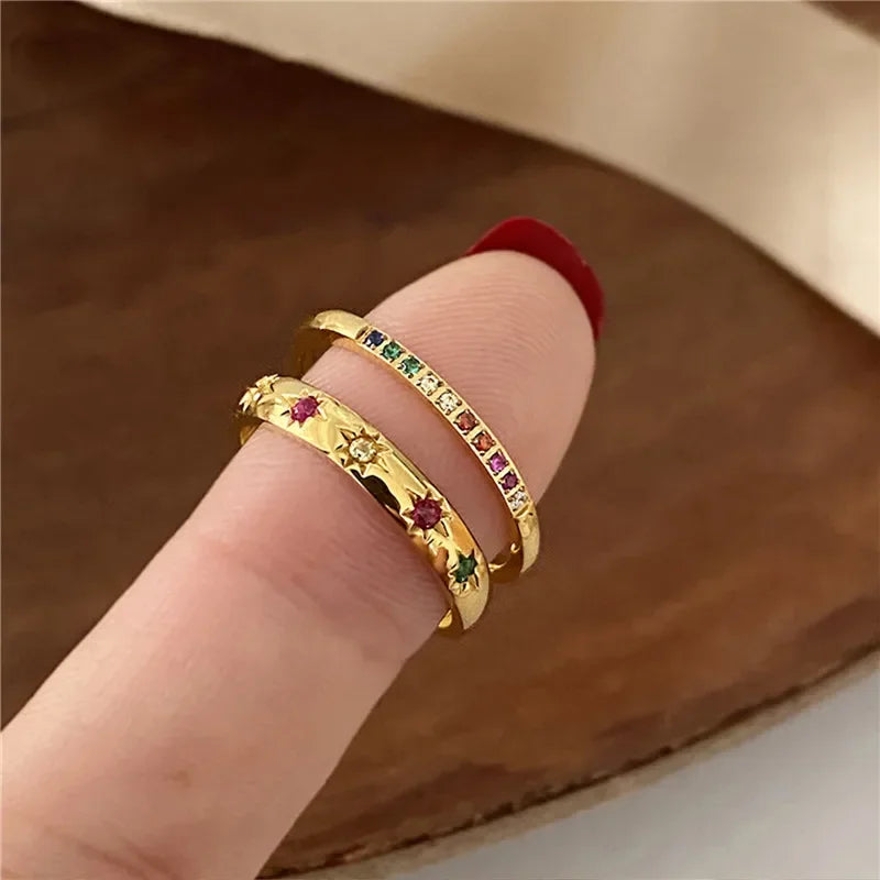 2pcs Rainbow CZ Gold Rings for Women