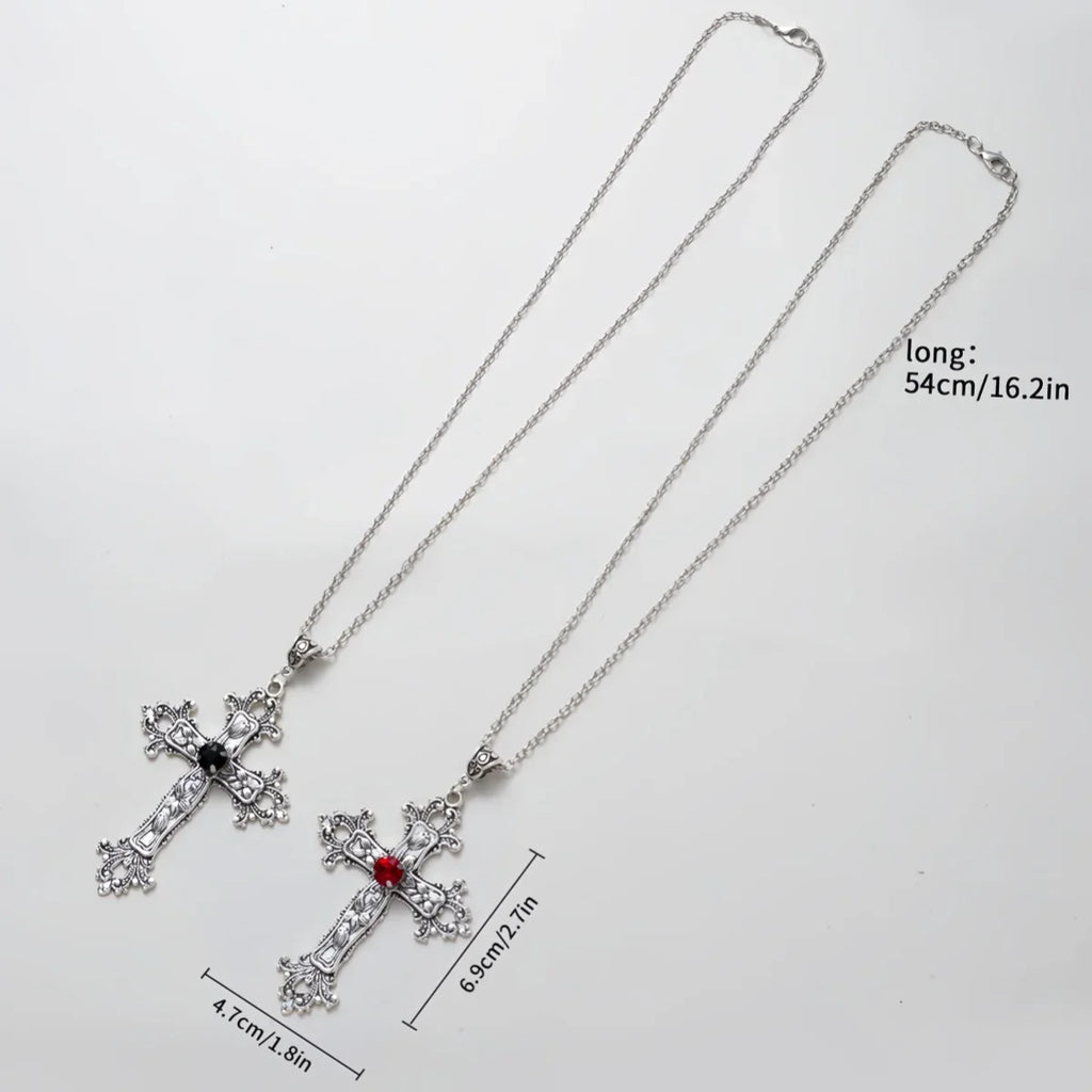 Y2K Punk Crystal Cross Necklace – Gothic Chain Jewelry for Women & Men