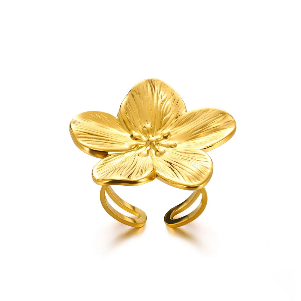 Elegant Gold Bloom Flower Open Ring