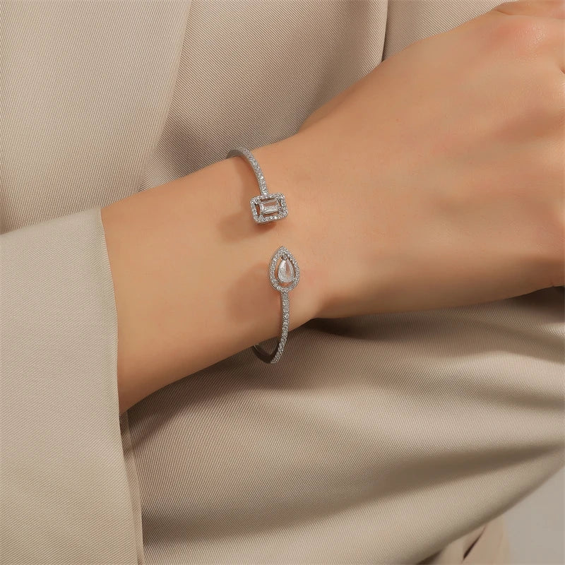 Luxury Geometric Gold Cuff Bangle – CZ Bracelet for Women