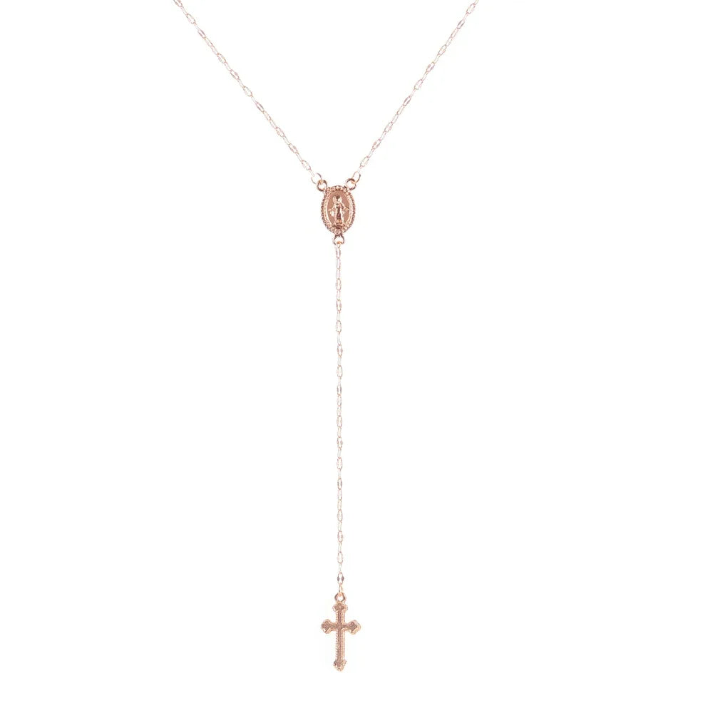 Vintage Cross Rosary Pendant Necklace – Boho Christian Jewelry for Women