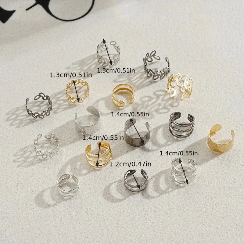 Hollow Leaf Clip-On Earrings – 5/15PCS Punk Zinc Alloy Jewelry for Women