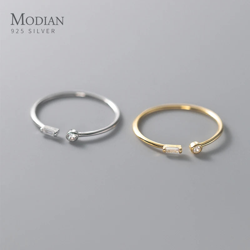 Modian 925 Silver CZ Adjustable Gold Ring