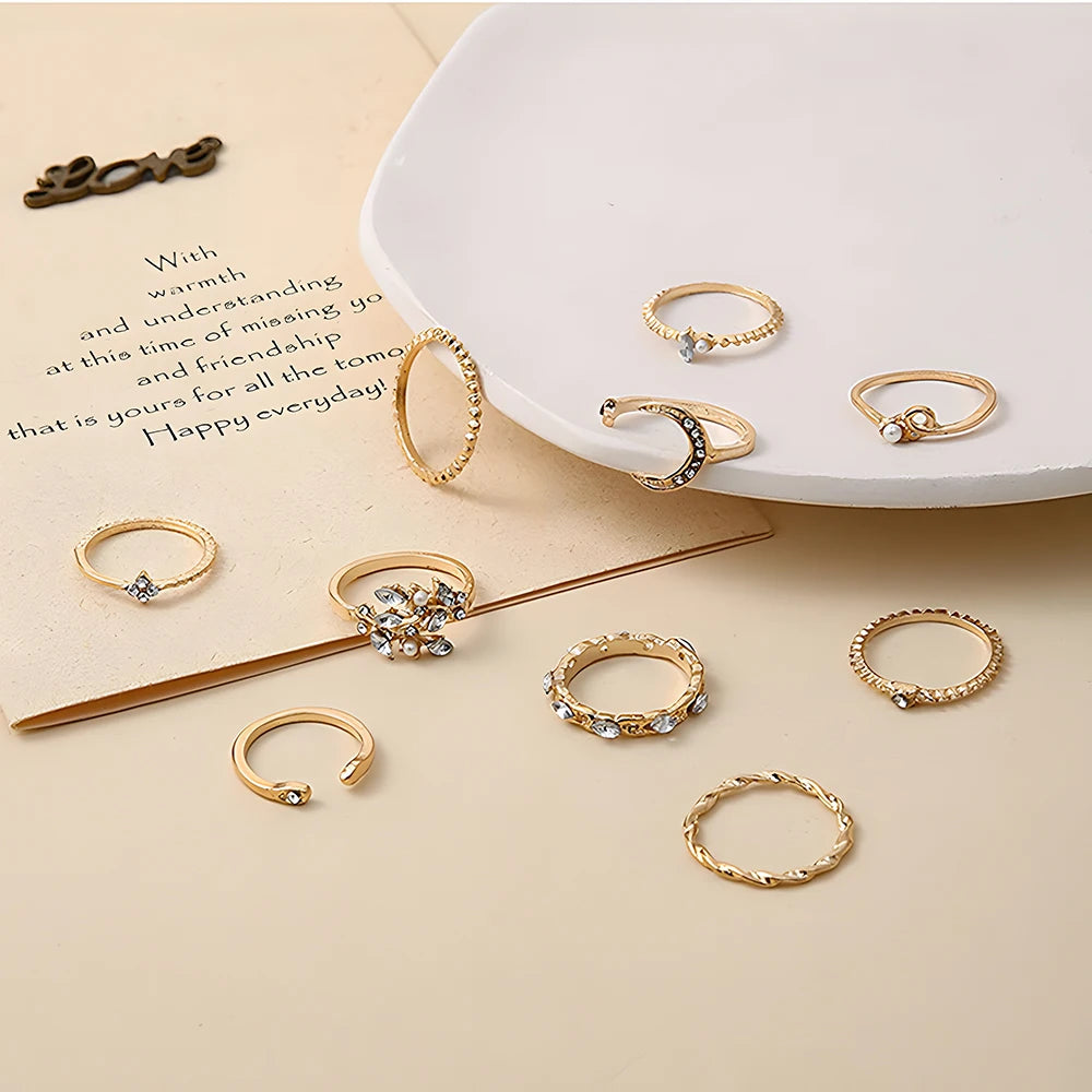 10pcs Boho Gold Ring Set for Women