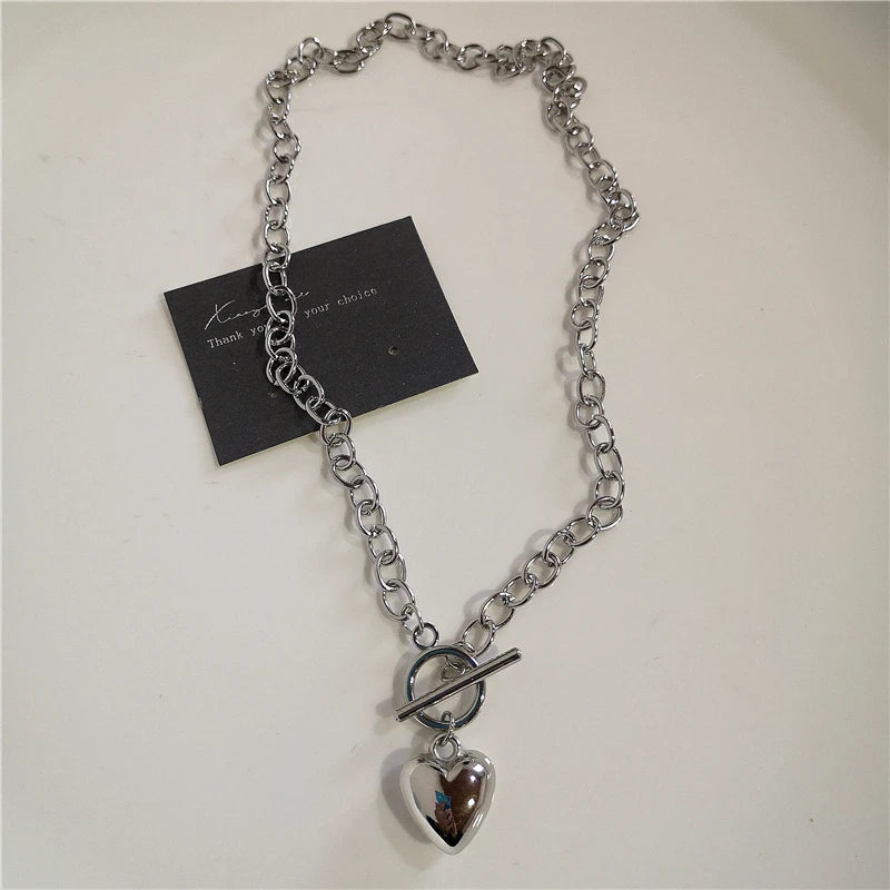 Punk Rock Black Heart Cross Necklace – Y2K Goth Hip Hop Pendant Jewelry